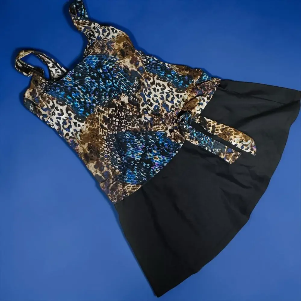 Alisha Levine Blue Animal Print Swimdress One Piece Swimsuit Size 10